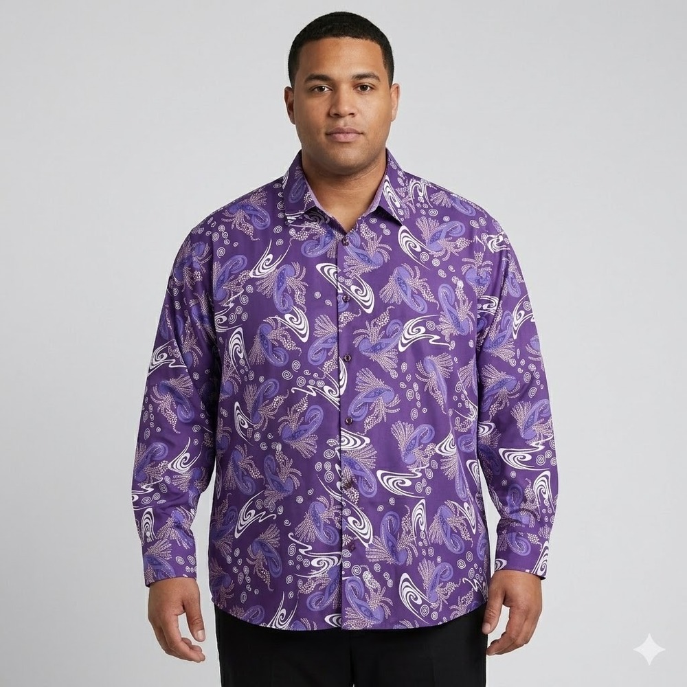 Premiere‎ Shirt Swirl Paisley Winged Logo Long Sleeve 4XL Purple